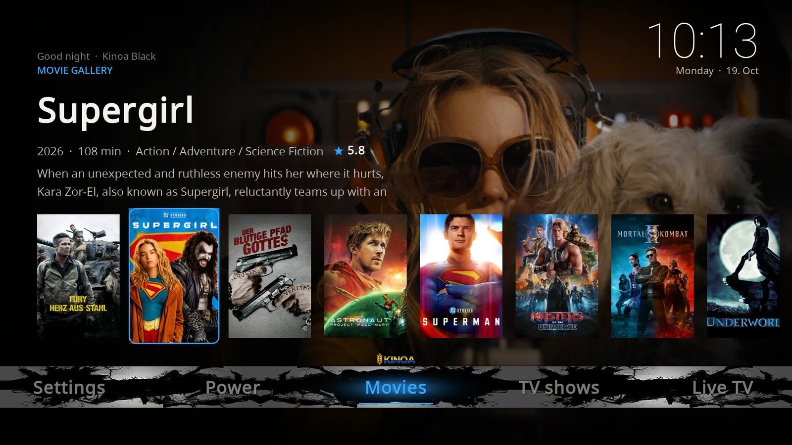 Kinoa Black – widget row with a category from an add-on